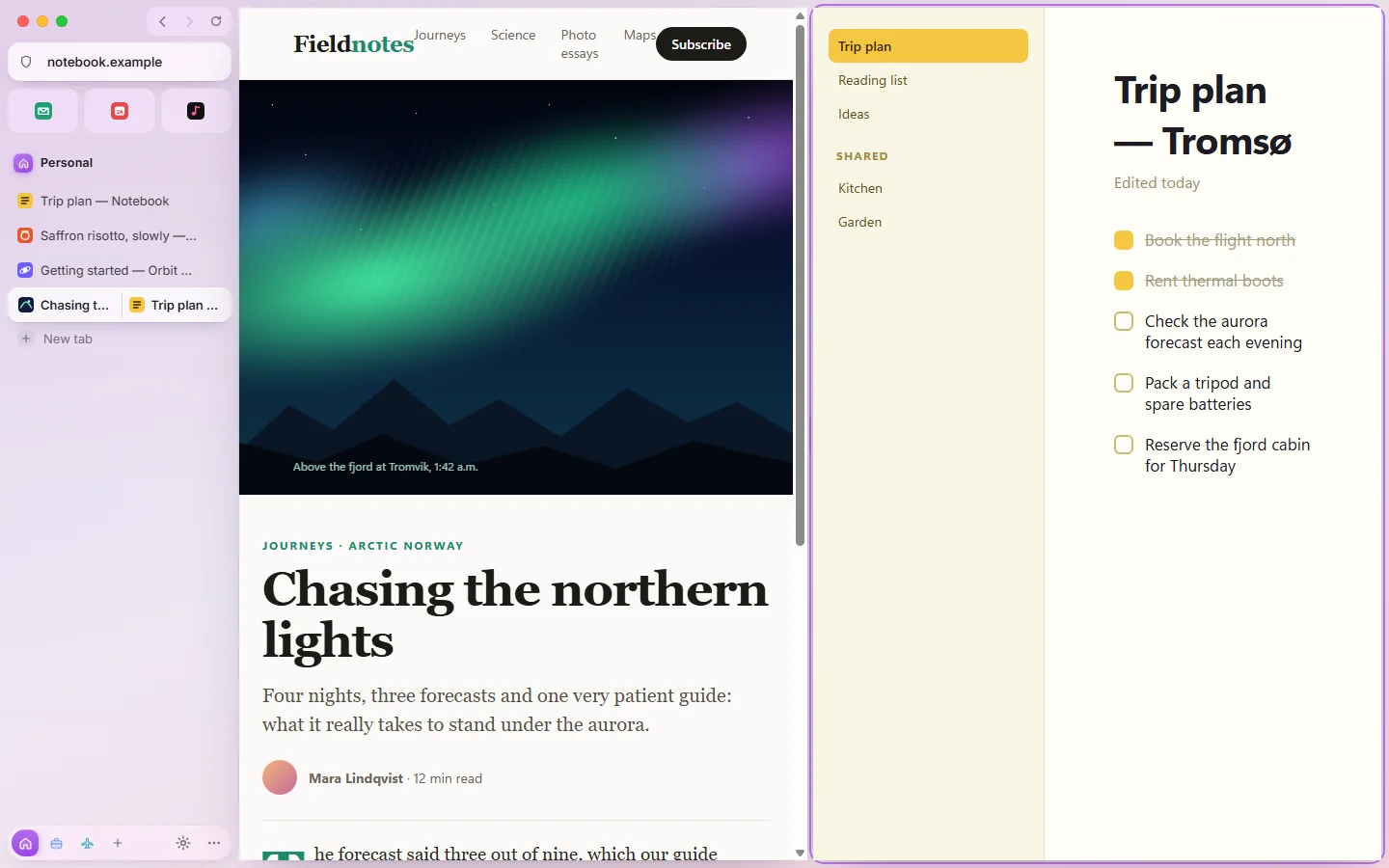 Two pages side by side in split view